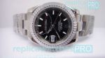 Replica Rolex Stainless Steel Oyster Perpetual Datejust Black Face Silver Bezel Watch
